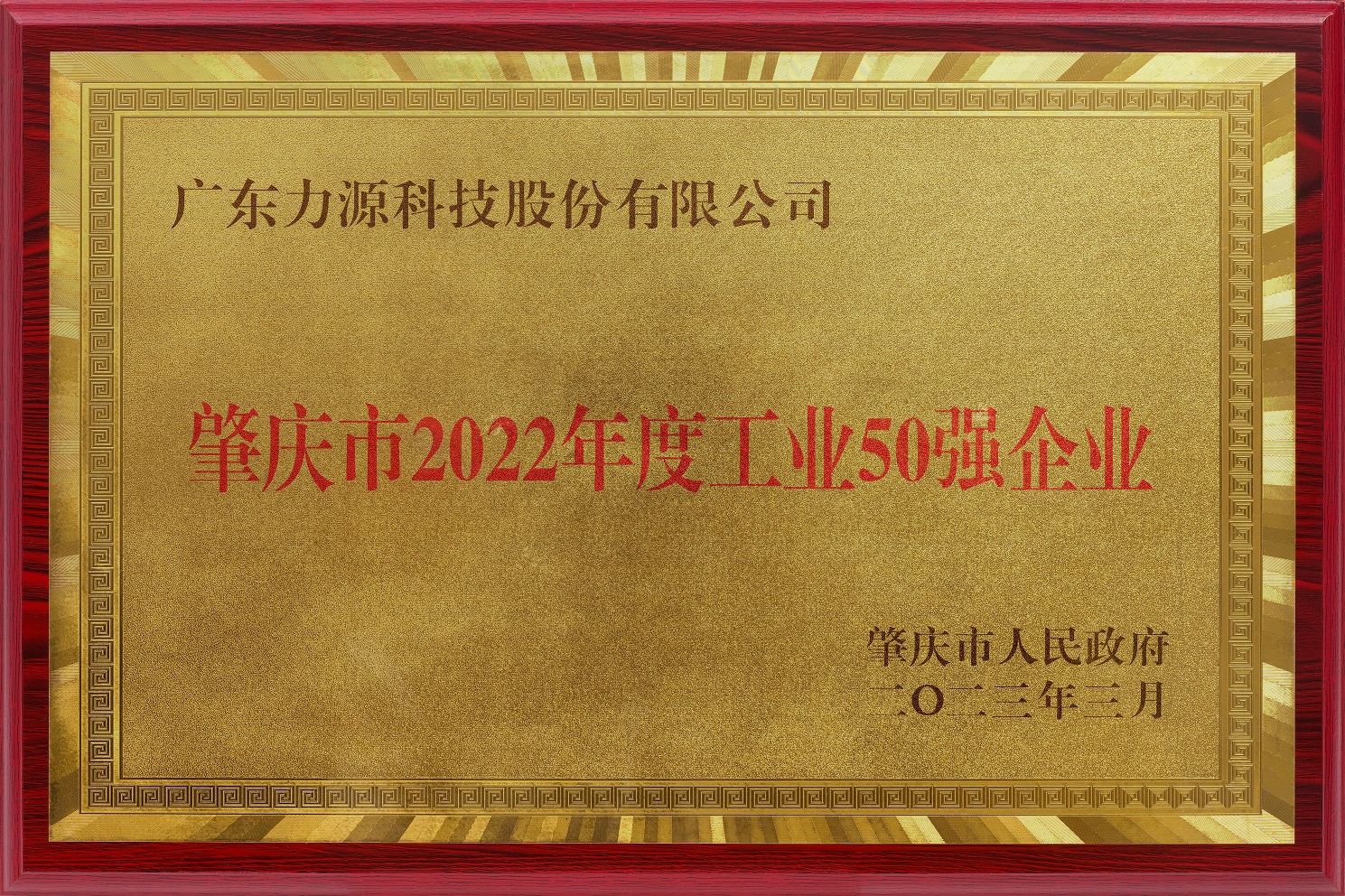 肇慶市工業(yè)50強企業(yè)稱號